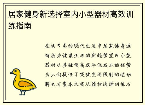 居家健身新选择室内小型器材高效训练指南